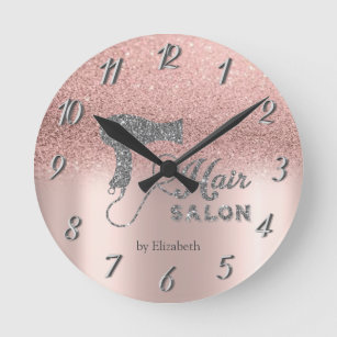 Glitter Ombre Rose Gold Hearts,Hairdryer   Round Clock