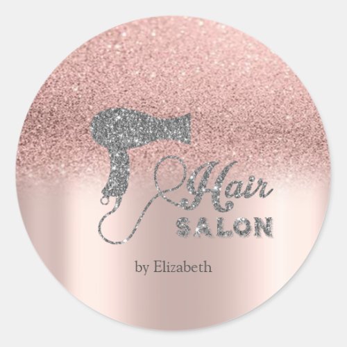 Glitter Ombre Rose GoldSilver Hairdryer    Classic Round Sticker