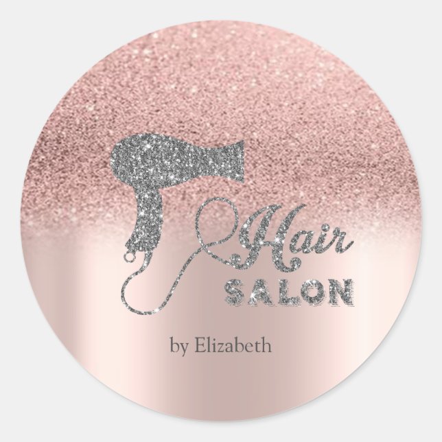 Glitter Ombre Rose Gold,Silver Hairdryer    Classic Round Sticker (Front)