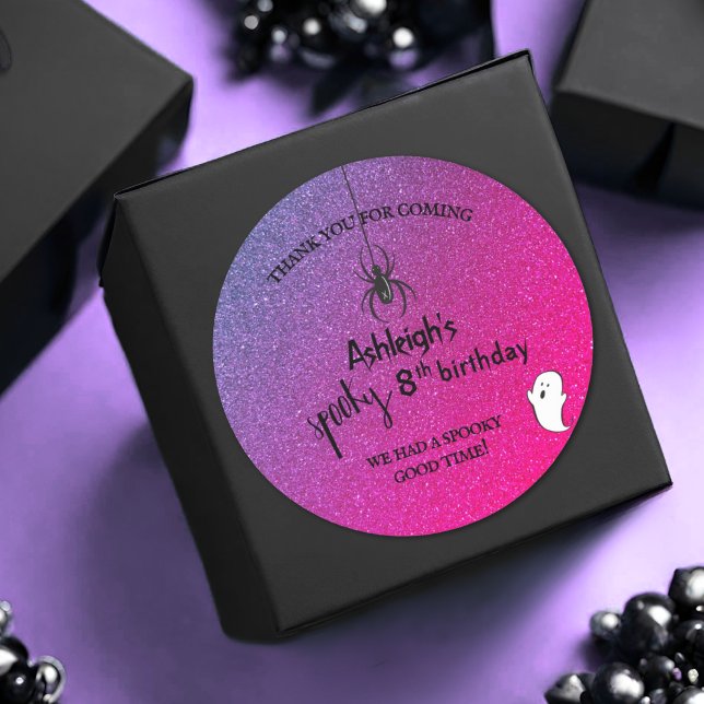 Glitter Ombre Spider Ghost Halloween Glam Favor Classic Round Sticker (Creator Uploaded)