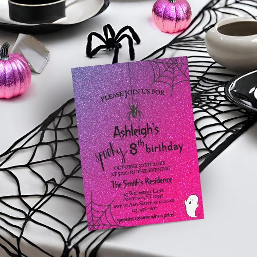 Glitter Ombre Spider Glam Halloween Birthday Invitation