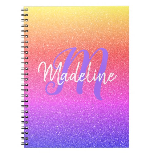 Glitter Ombre Sunset Colors Monogram Initial Notebook