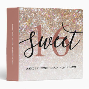 Glitter Ombre Sweet 16 Birthday 3 Ring Binder