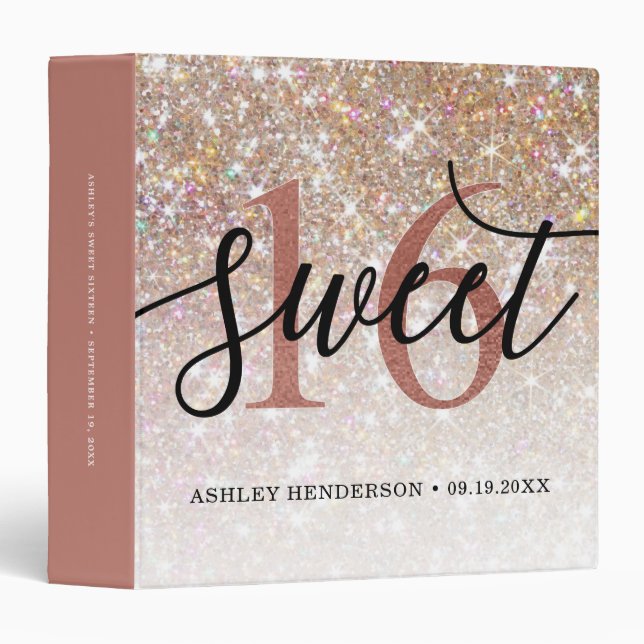 Glitter Ombre Sweet 16 Birthday 3 Ring Binder (Front/Spine)
