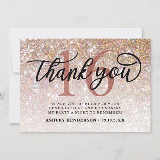 Glitter Ombre Sweet 16 Birthday Thank You Card | Zazzle.com