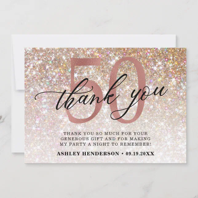 Glitter Ombre Sweet 50th Birthday Thank You Card | Zazzle