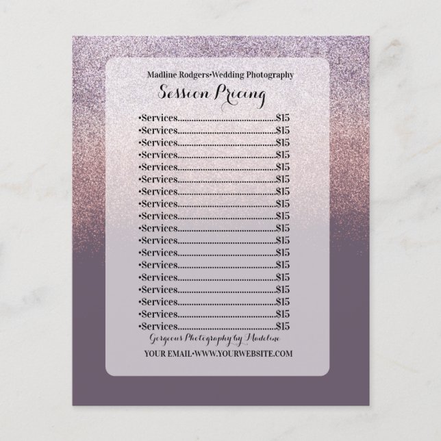 Glitter Ombre Wedding Photography Session Pricing Flyer (Front)