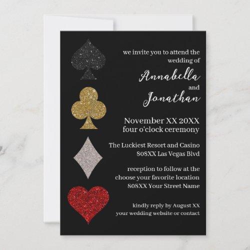 Glitter on Black Las Vegas Casino Wedding Invitation