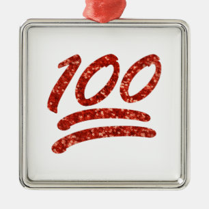 glitter one hundred emoji metal ornament