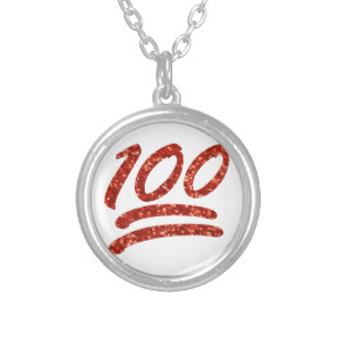 glitter one hundred emoji silver plated necklace