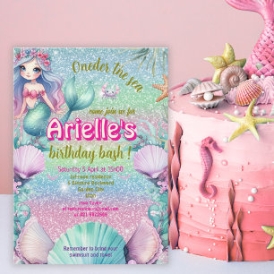 Glitter Oneder the sea Mermaid birthday  Invitation