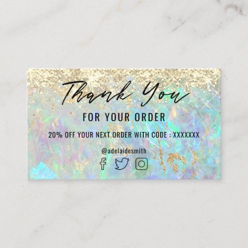 glitter opal background thank you business card