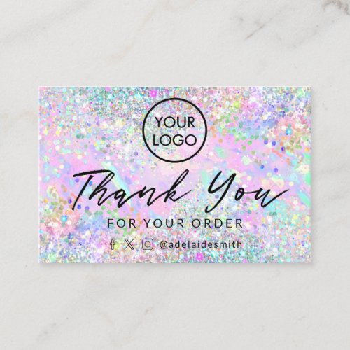 glitter opal background thank you card