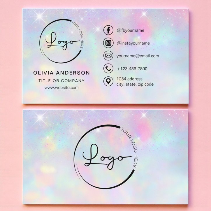 Glitter Opal Business Logo Social Media Business Card