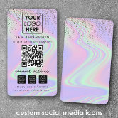 QR Code Business Logo | Black Holographic Modern Business Card