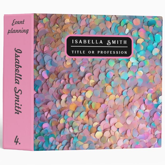 Glitter Opal Holographic Modern Collection 3 Ring Binder (Front/Spine)