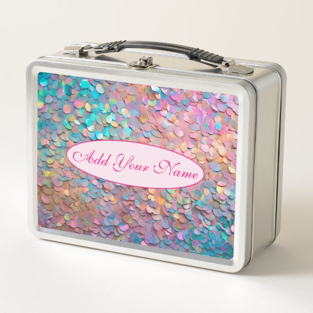 Glitter Opal Holographic Modern Collection Metal Lunch Box (Front)