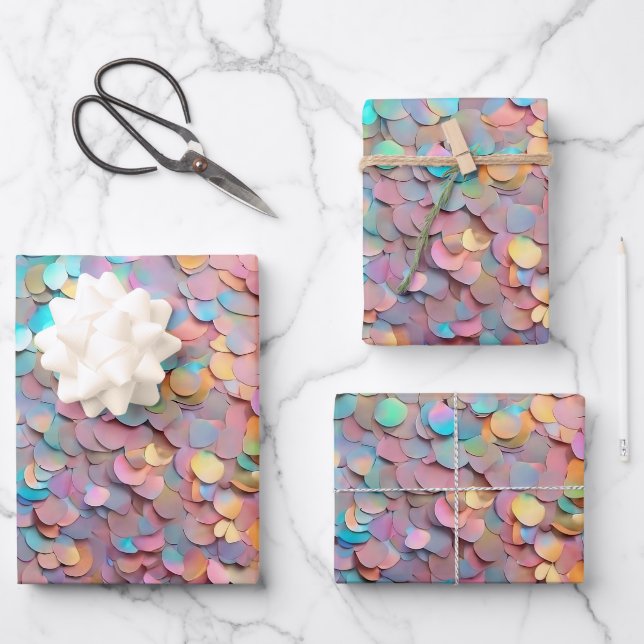 Glitter Opal Holographic Modern Collection Wrapping Paper Sheets (Front)