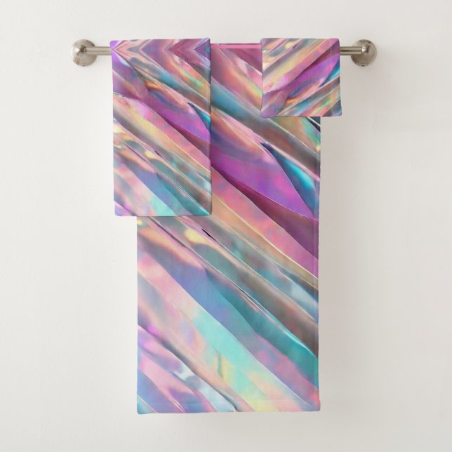 Glitter Opal Holographic Trendy Collection Bath Towel Set (Insitu)