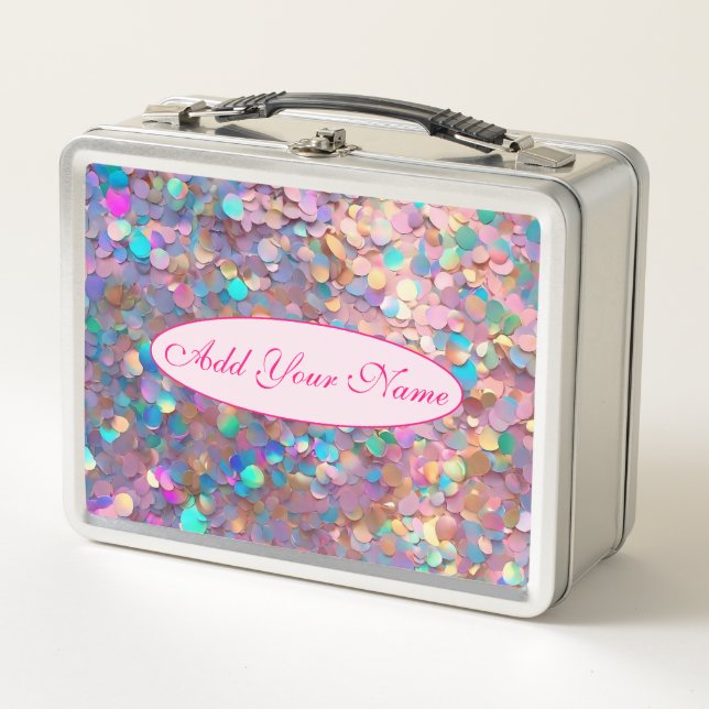 Glitter Opal Modern Holographic Collection Metal Lunch Box (Front)