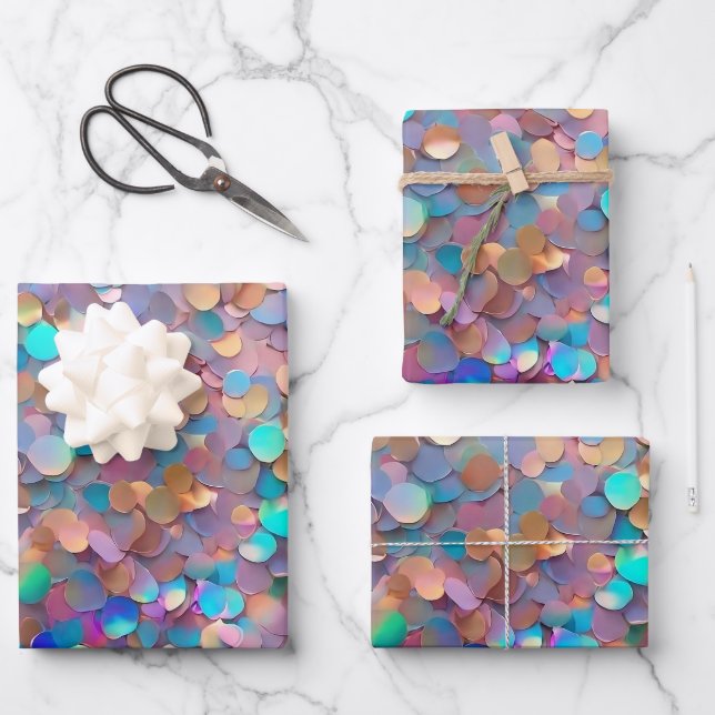 Glitter Opal Modern Holographic Collection Wrapping Paper Sheets (Front)