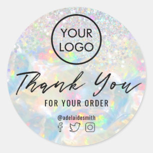 glitter opal texture thank you classic round sticker