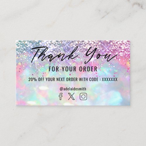 glitter opal thank you business card