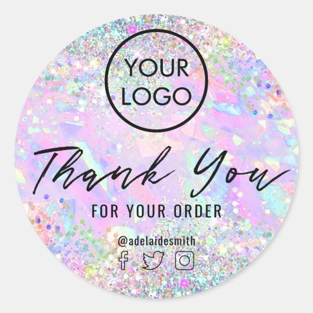  • glitter opal thank you classic round sticker (Front)