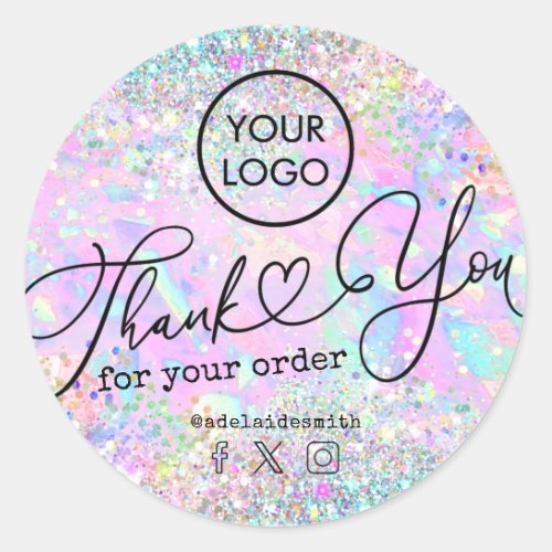 glitter opal thank you for your order classic round sticker