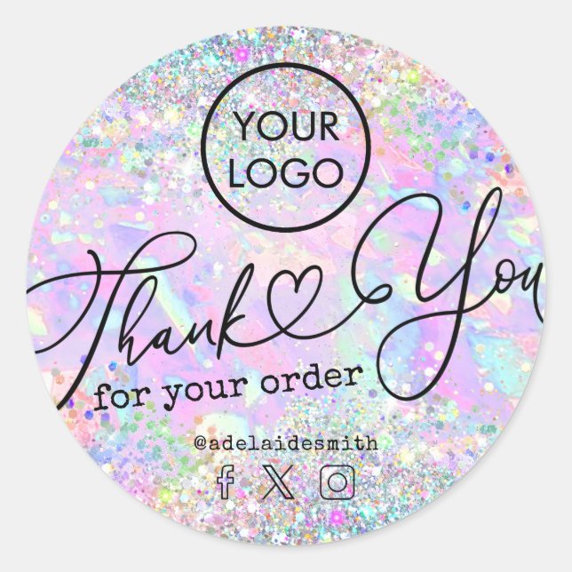 glitter opal thank you for your order classic round sticker (Front)