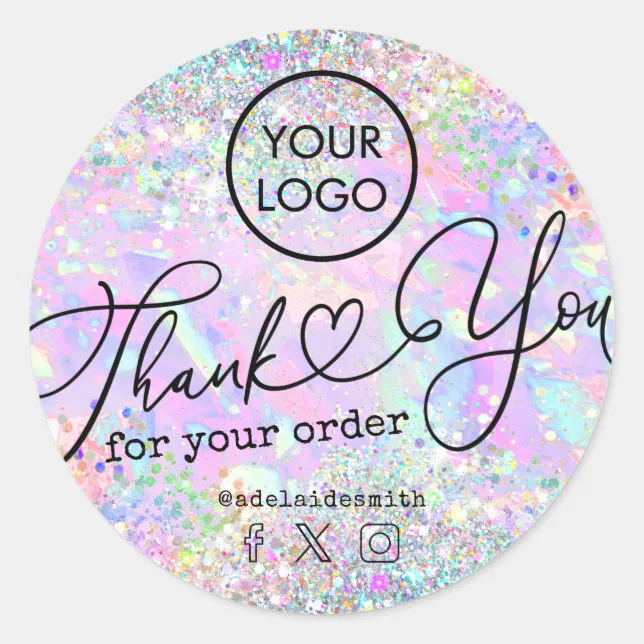 glitter opal thank you for your order classic round sticker | Zazzle