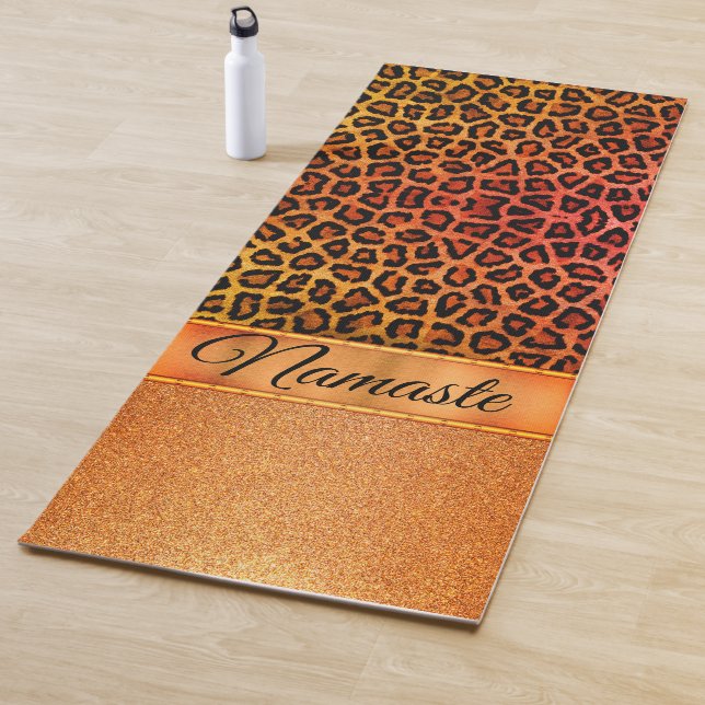Glitter Orange and Gold Leopard Personalized Yoga Mat (In Situ)
