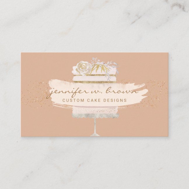 Glitter orange Floral Bakery Pastry Patisserie Business Card