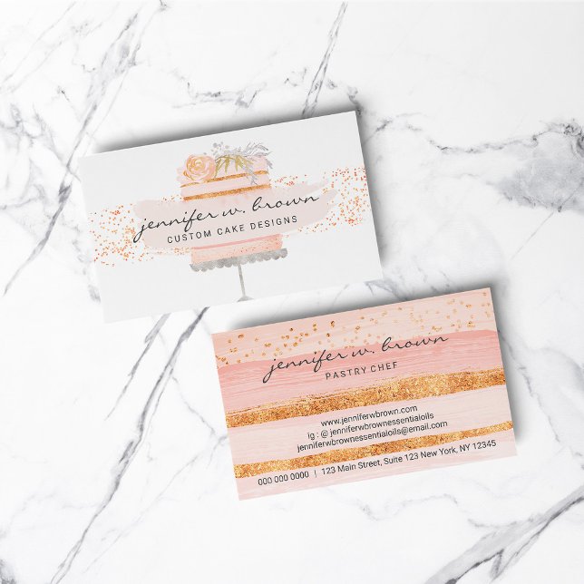 Glitter Orange Floral Cake Elegant Bakery Business Card (Glitter Orange Floral Cake Elegant Bakery Business Card)