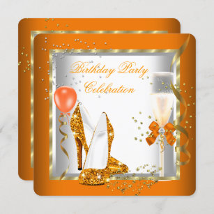 Glitter Orange Gold High Heels Birthday Party Invitation
