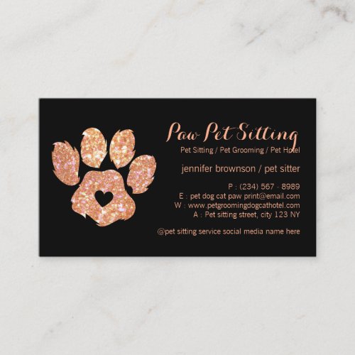 Glitter Orange Pet Sitter Grooming Paw Business Card