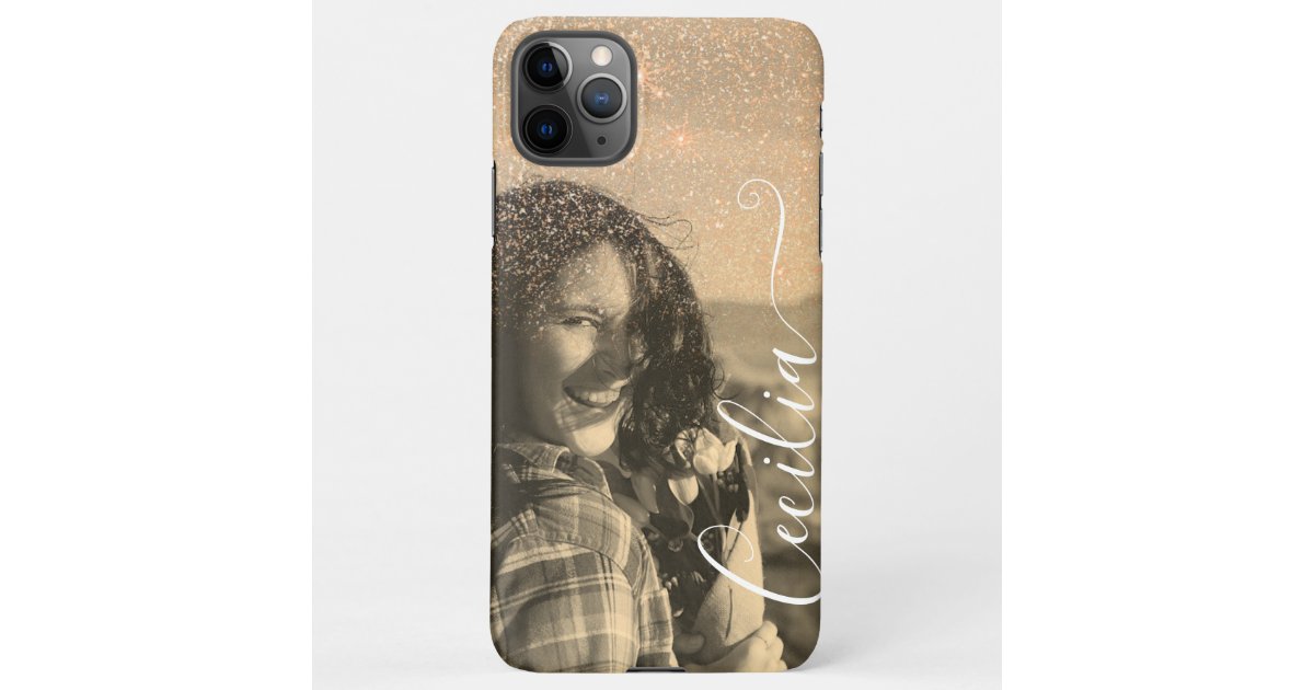 Glitter Overlay Sepia Photo Template Custom Name Iphone Case Zazzle Com