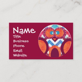 Glitter Owl Chevron Business Cards by PrettyPatternsGifts at Zazzle