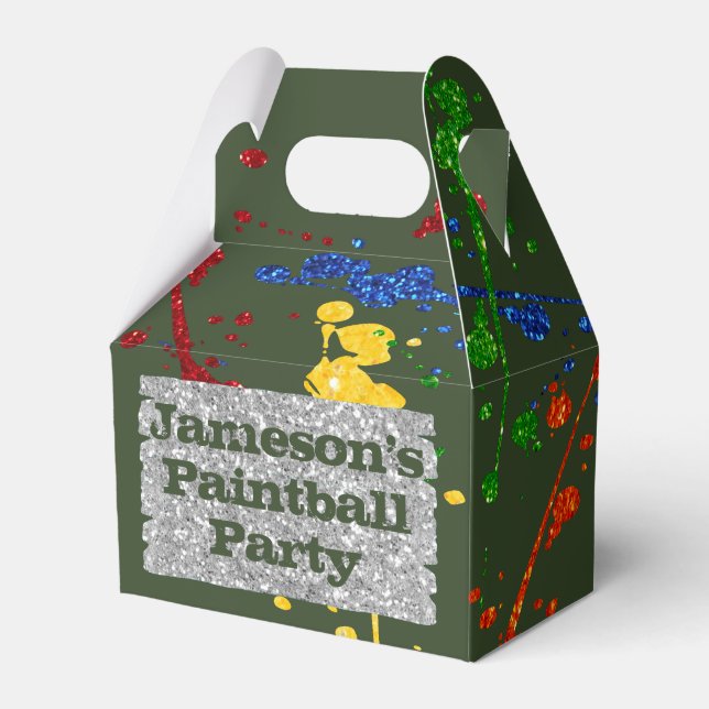 Glitter Paintball Party Custom Name Favor Boxes (Front Side)