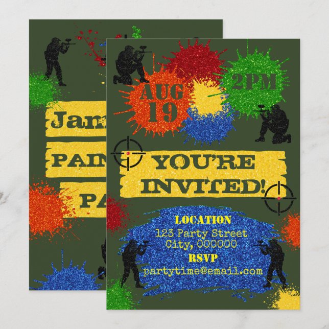 Glitter Paintball Party Invitation (Front/Back)