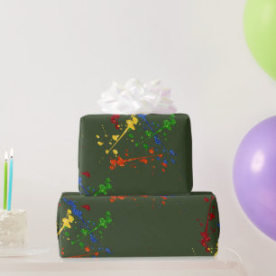 Glitter Paintball Party Paint Splatter Wrapping Paper