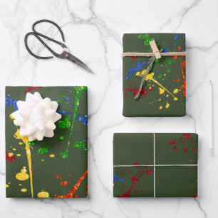 Glitter Paintball Party Paint Splatter Wrapping Paper Sheets