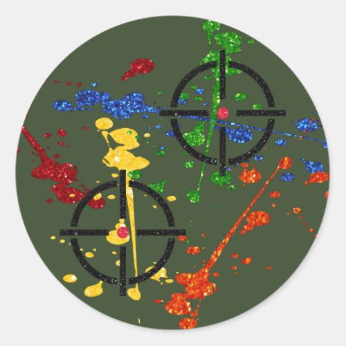 Glitter Paintball Party Targets Classic Round Sticker