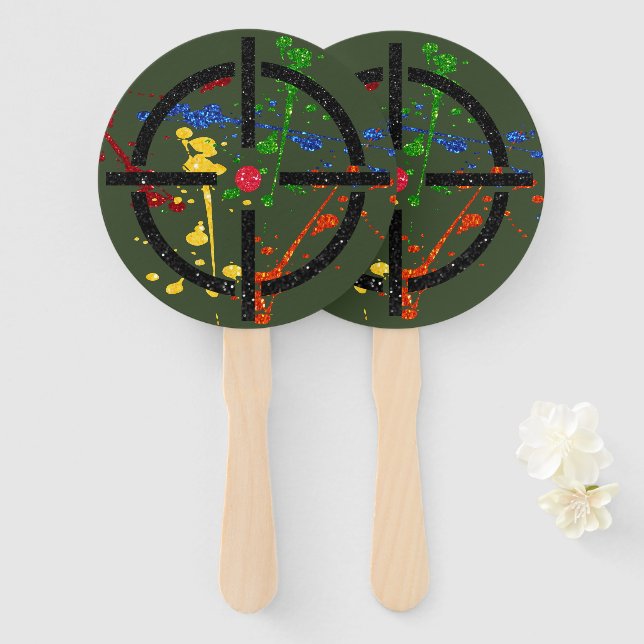 Glitter Paintball Party Targets Hand Fan (Front and Back)