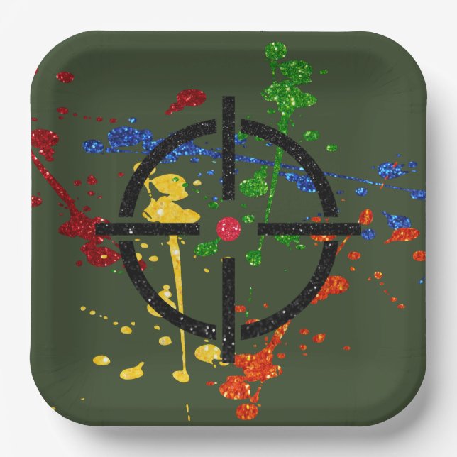 Glitter Paintball Party Targets Paper Plates (Front)