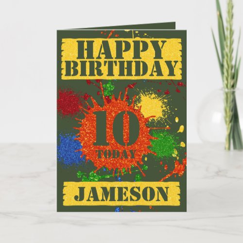 Glitter Paintball Theme Name  Age Birthday Card