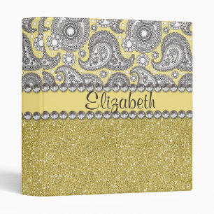 Glitter Paisley Rhinestone Print Pattern 3 Ring Binder