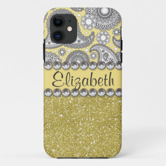 Glitter Paisley Rhinestone Print Pattern iPhone 11 Case