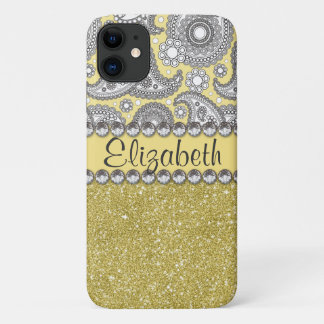 Glitter Paisley Rhinestone Print Pattern iPhone 11 Case
