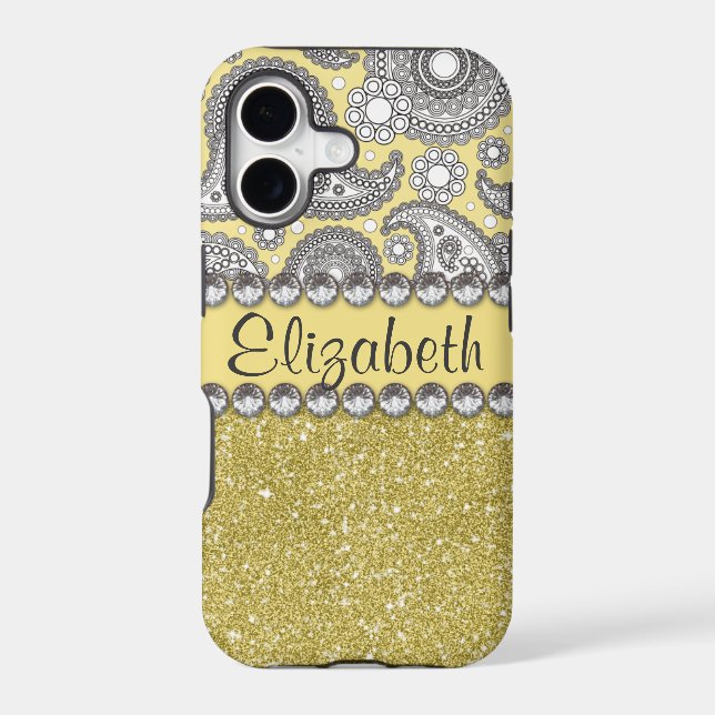 Glitter Paisley Rhinestone Print Pattern Iphone Case (Back)
